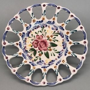 Vintage Hand-Painted Peony Flower Sunburst Dish